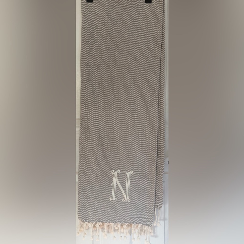 MUDPIE herringbone Gray and cream (warm tones) initial throw.